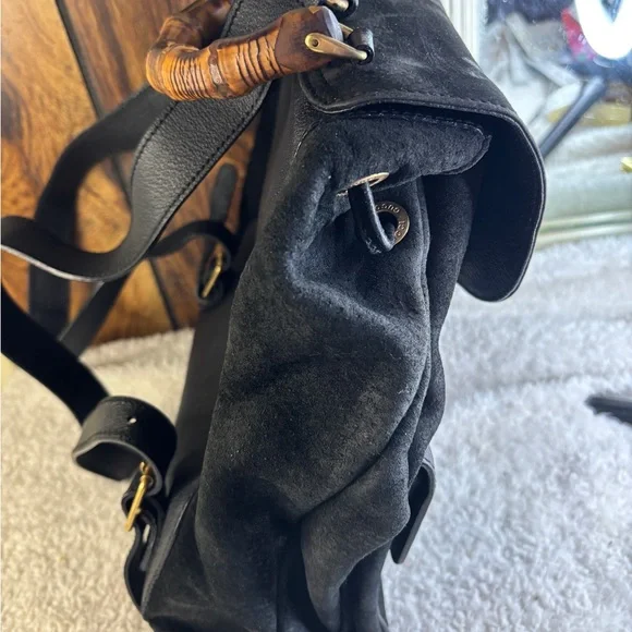GUCCI Black Leather Suede Bamboo Top Handle Backpack Excellent Condition Black - Picture 8 of 12
